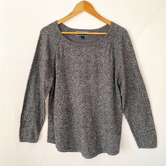 KAREN SCOTT Size XL Black White 100% Cotton Knit Sweater Scoop Neck Long Sleeve - Picture 1 of 7
